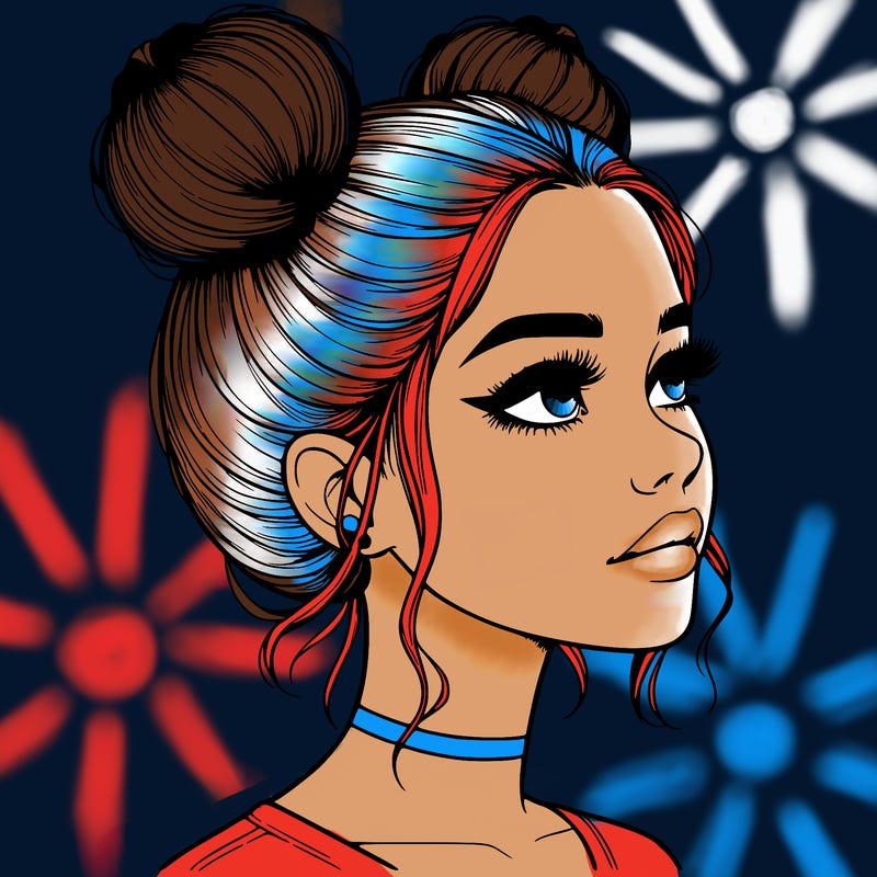 realistic girl with buns on the top of her head