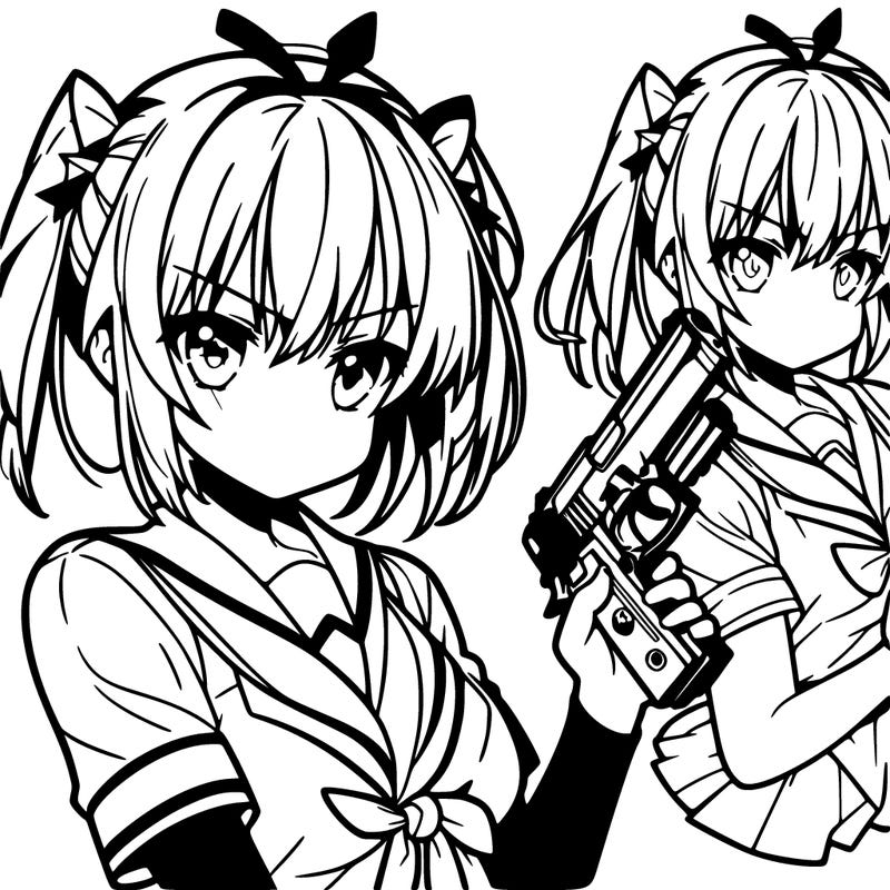 an anime girl holding a gun