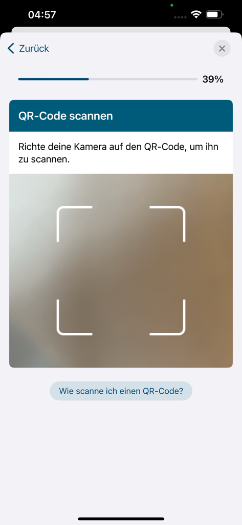 Der QR-Code-Scanner-Bildschirm in der i-Kfz-Mobil-App.