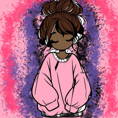 girl with baggy sweatshirt and messy bun