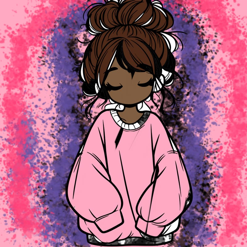 girl with baggy sweatshirt and messy bun