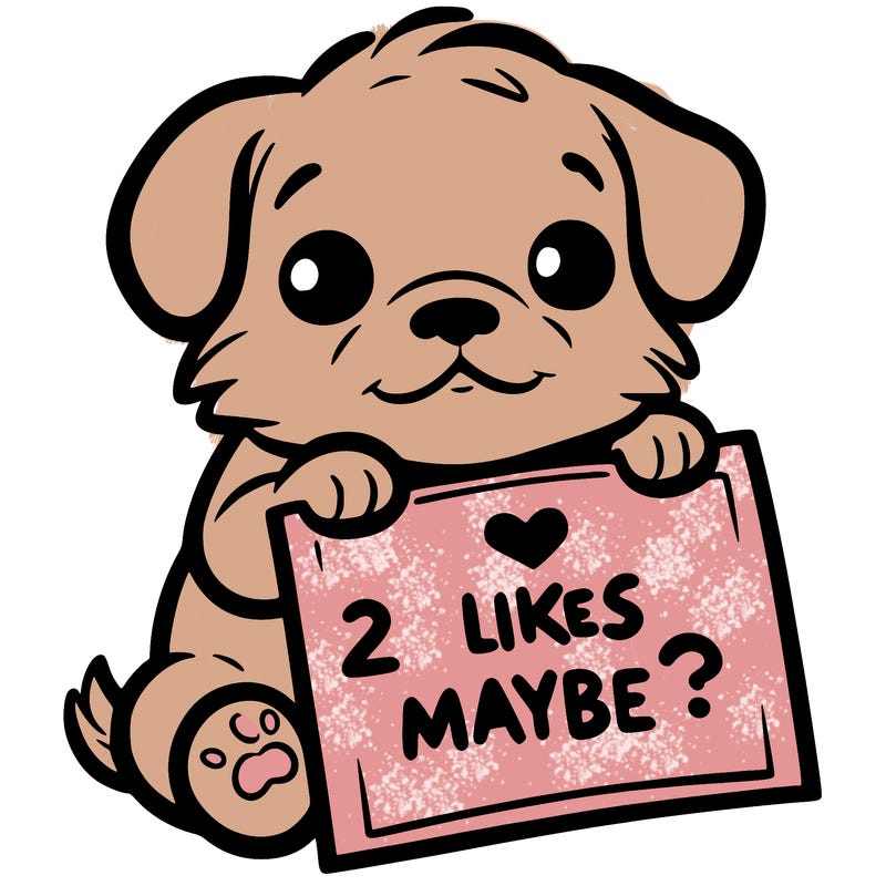 a puppy holding a sign that says 2 likes maybe?