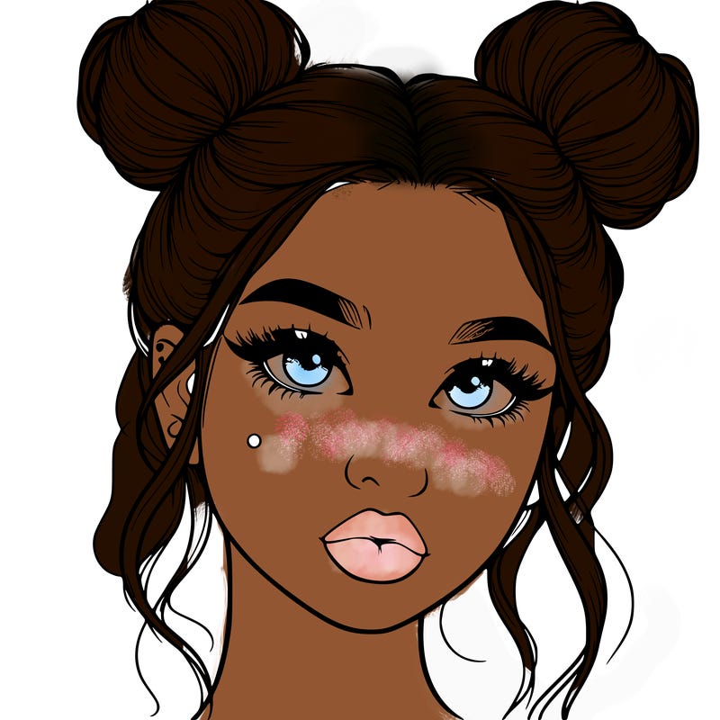 realistic girl with two buns on her hair and lips