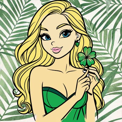 beautiful woman  carrying a clover