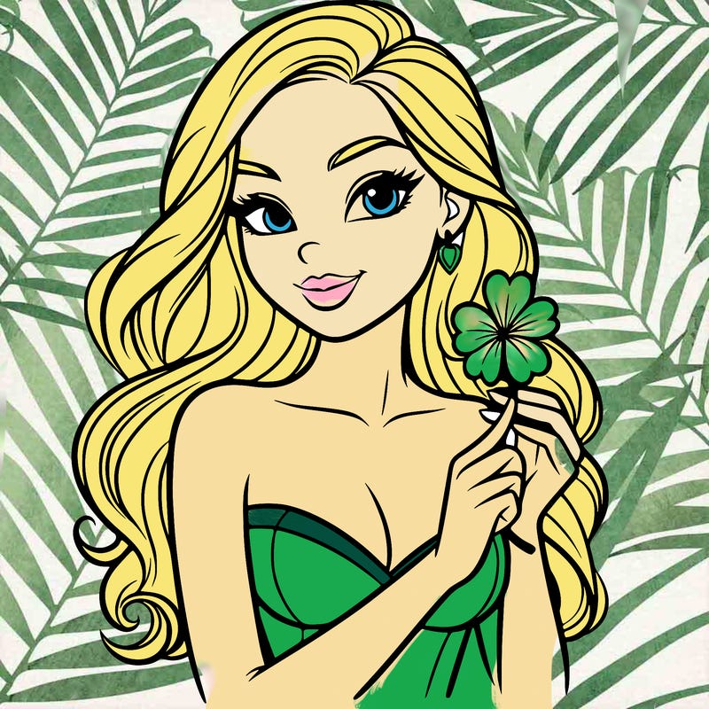 beautiful woman  carrying a clover