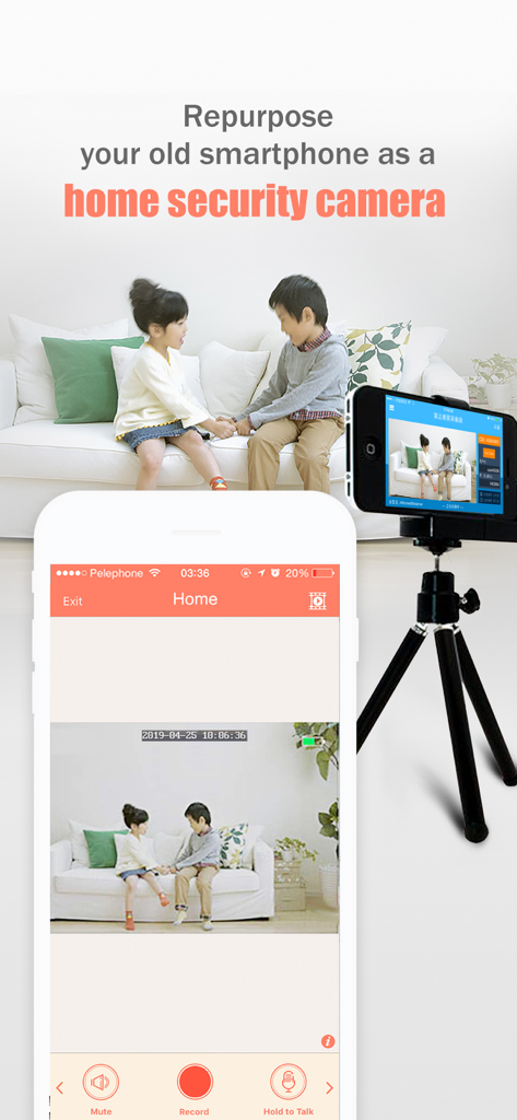 Reutilización de un smartphone antiguo como cámara de seguridad doméstica para monitorear niños en un sofá