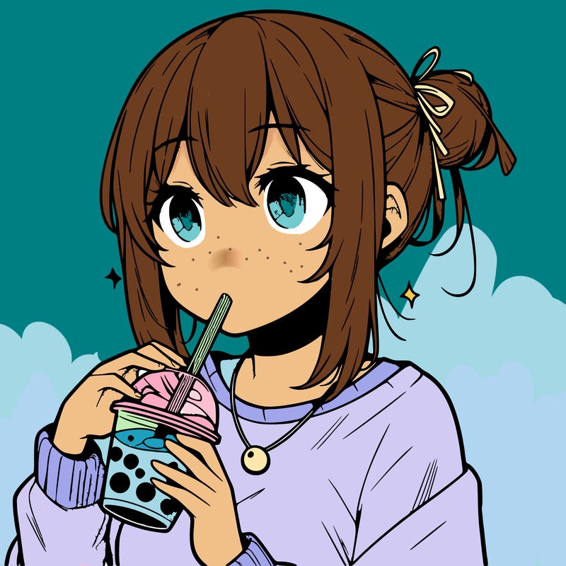 manga character drinking boba