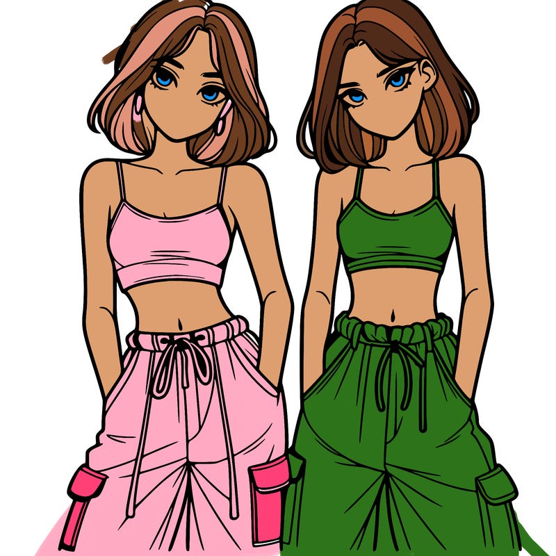 two girls with crop top with baggy pants