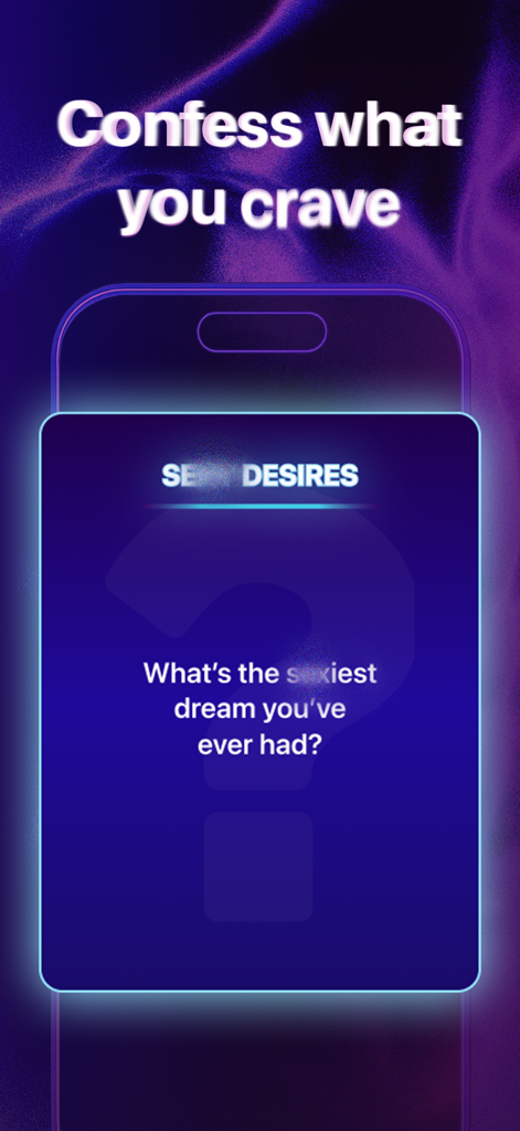 Sex Game for Couples: Kinky! - Eine Fragekarte aus der Sexspiel für Paare-App, die nach sexuellen Wünschen fragt, mit dem Text Was ist der aufregendste Traum, den Sie je hatten?