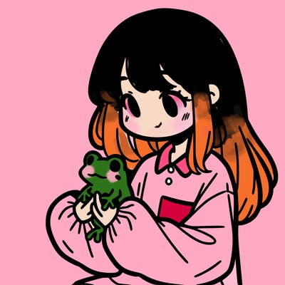 girl with long hair and a oversized shirt. and she is holding a frog