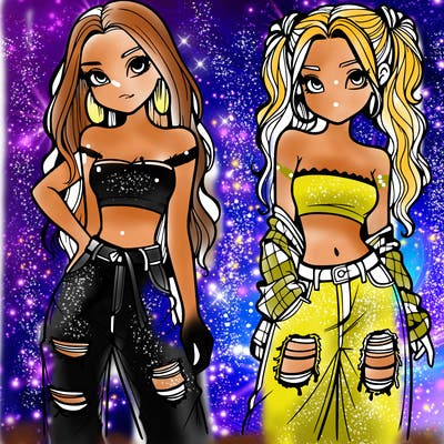 2 girls in crop tops and baggy jeans ripped