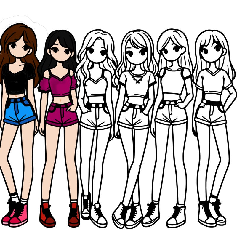 a group of girls wearing crop tops and shorts