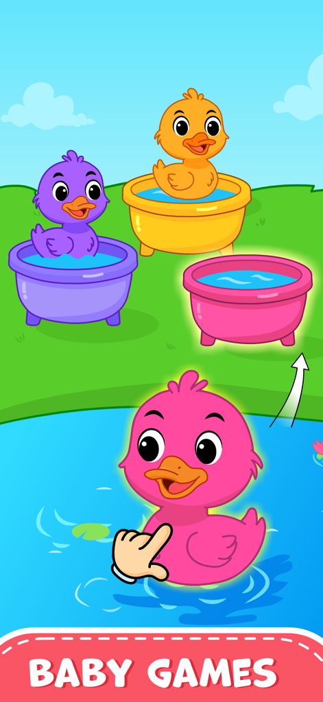 Toddler Games Baby Balloon Pop - 幼児向けのカラーソート＆マッチングゲーム。カラフルなアヒルと浴槽を使った早期学習。