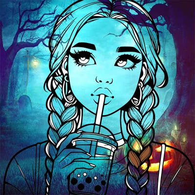 realistic girl with braided hair drinking boba