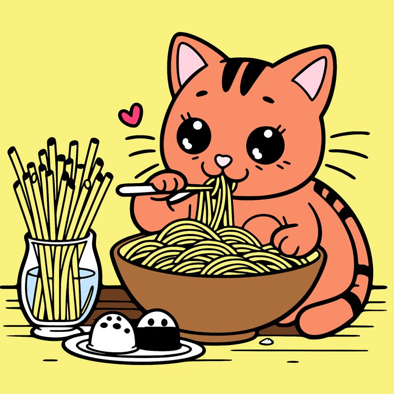 italian cat eating pasta