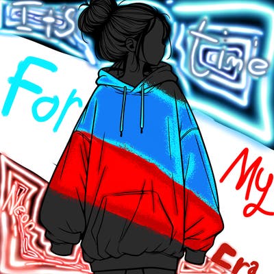 realistic girl with a oversized sweatshirt on and a bun