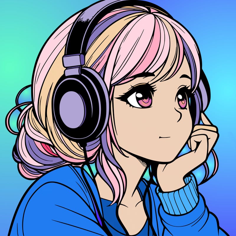 a realistic girl listening to music