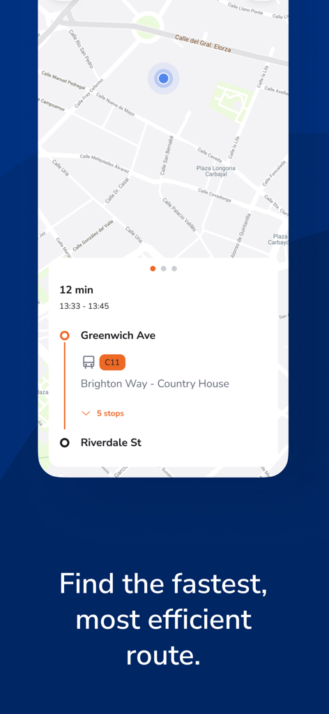 Pame App - Pame App interface showing a bus journey plan with real time map and estimated travel time