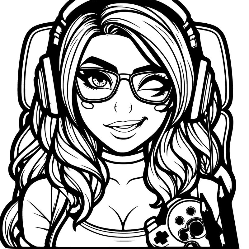 realistic gamergirl with glasses and winking