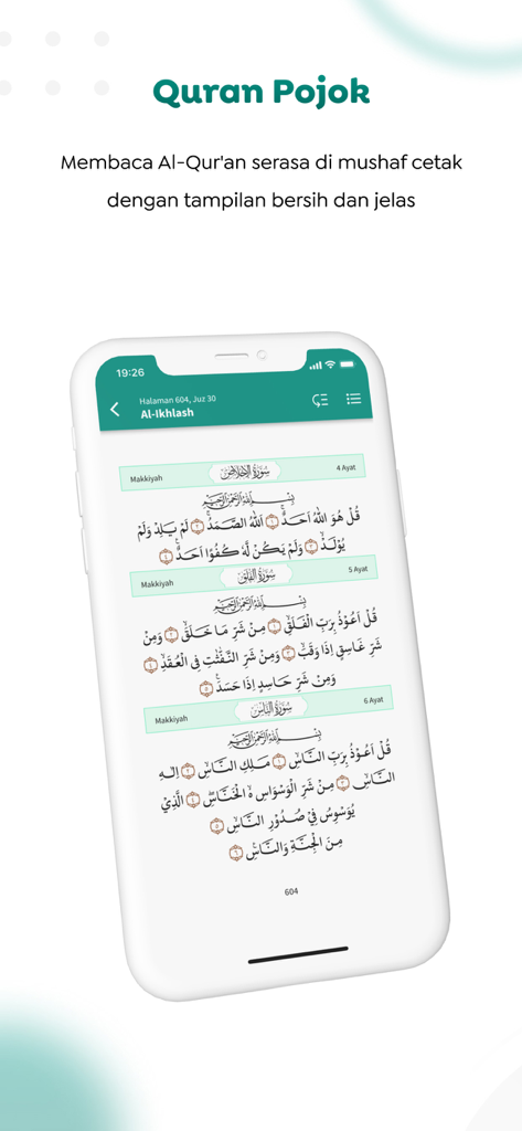NU Online - Super App - Smartphone screen showing the Quran Pojok feature with clear digital mushaf display in the NU Online app