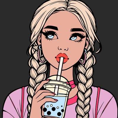 realistic girl with braided hair drinking boba