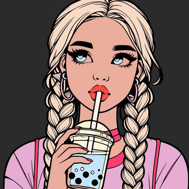 realistic girl with braided hair drinking boba