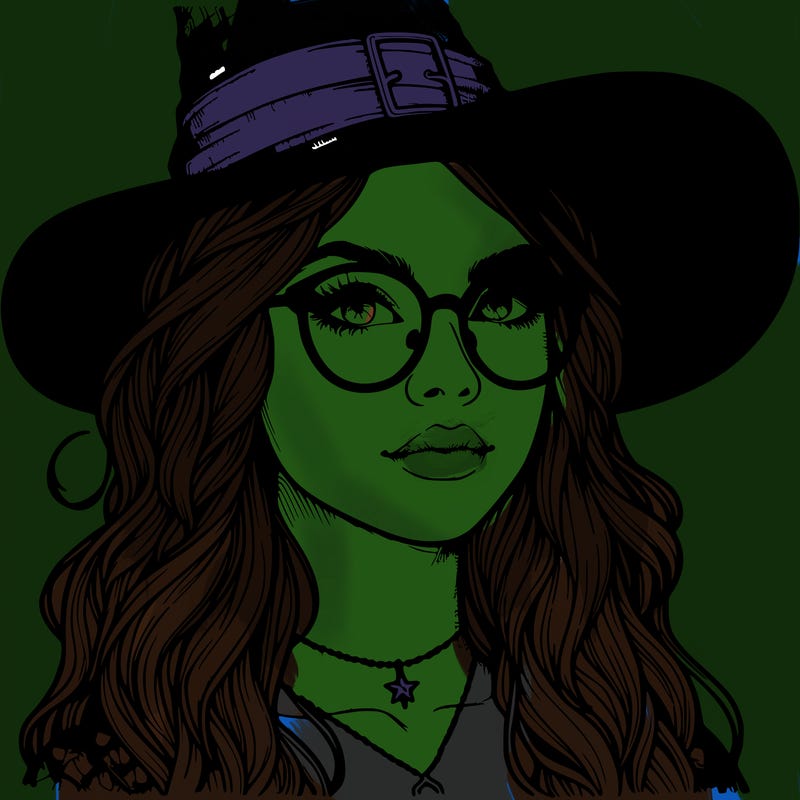 a witch with glasses realistic