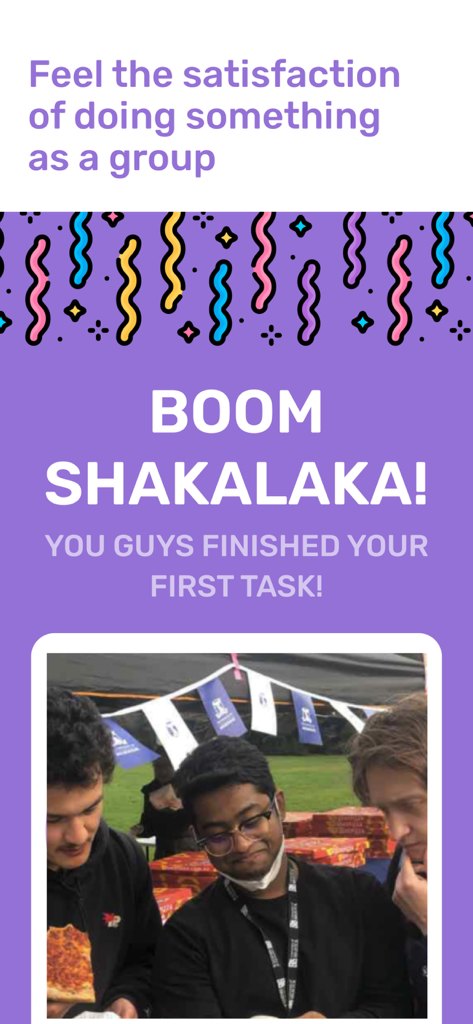 Deckle: Event games - Friends celebrating finishing their first task on the Deckle app