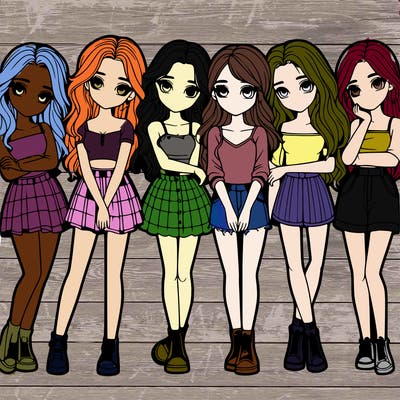 a group of girls realistic