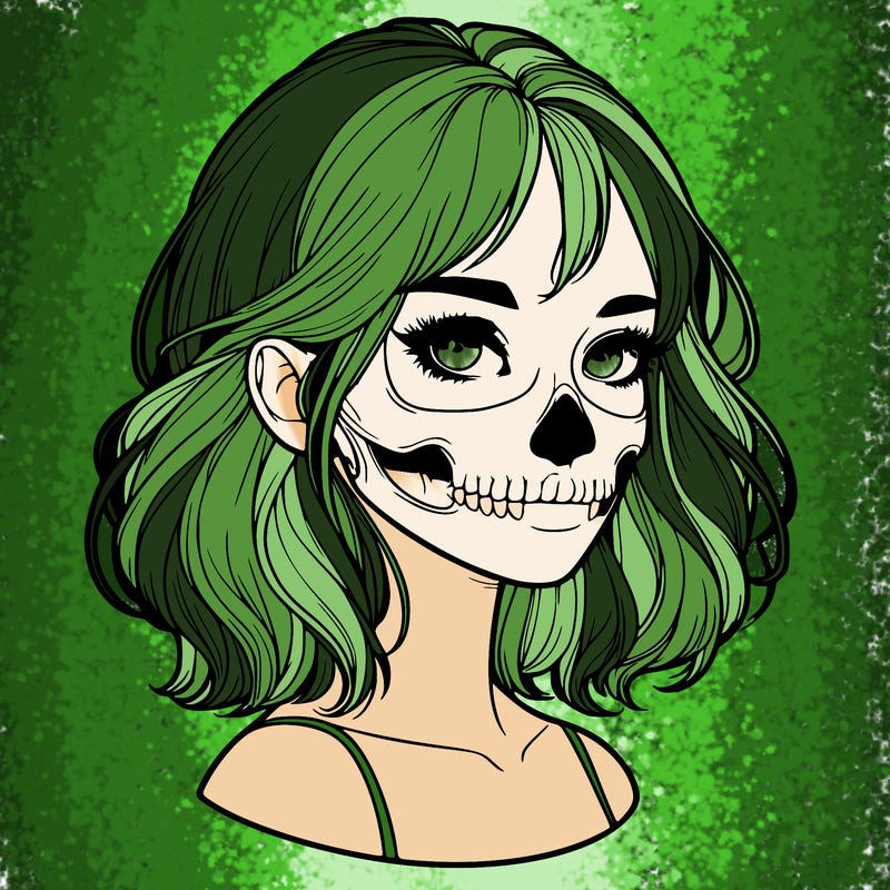 realistic girl with skull