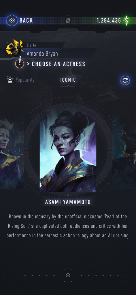 The Artman - Character selection screen for actress Asami Yamamoto in The Artman game.