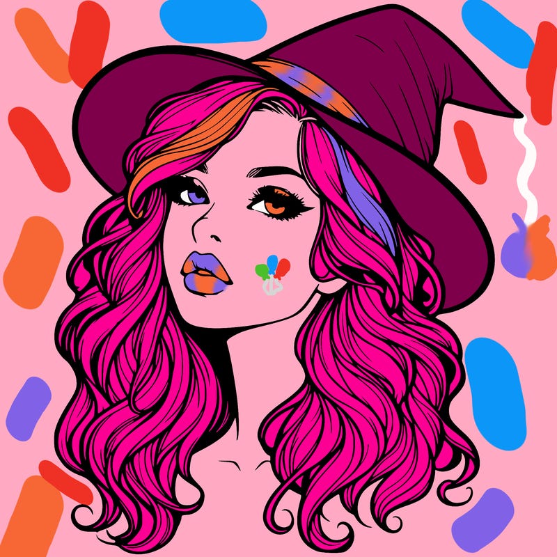 realistic witch girl with wavy hair and lips
