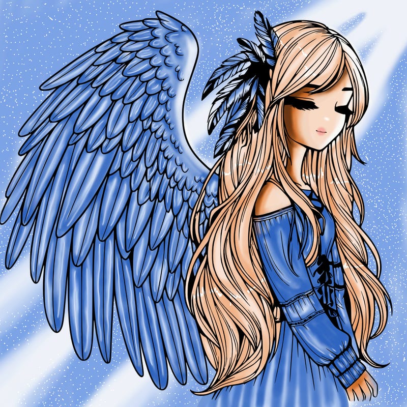 realistic girl with bird wings and some feathers in her hair