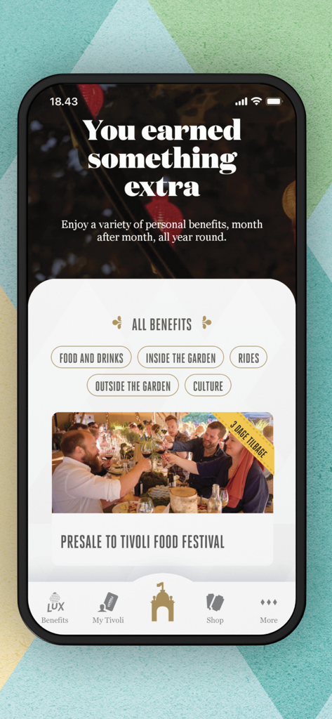 Tivoli Gardens - Tivoli Gardens app interface showing exclusive loyalty benefits and presale access to a food festival
