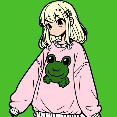 girl wearing frogging sweatshirt