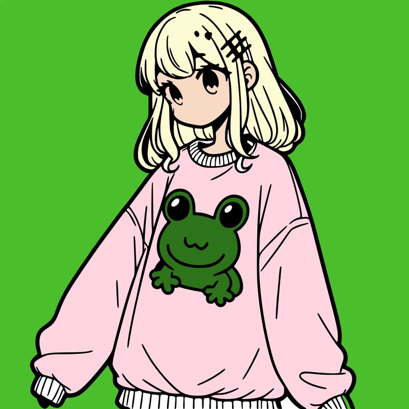 girl wearing frogging sweatshirt