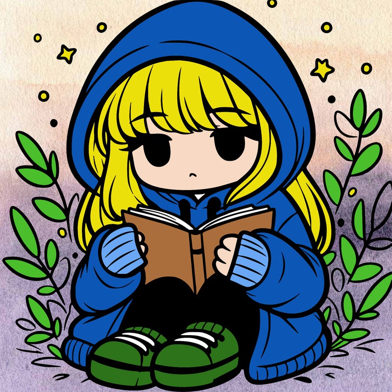 girl in oversized hoodie reading a book