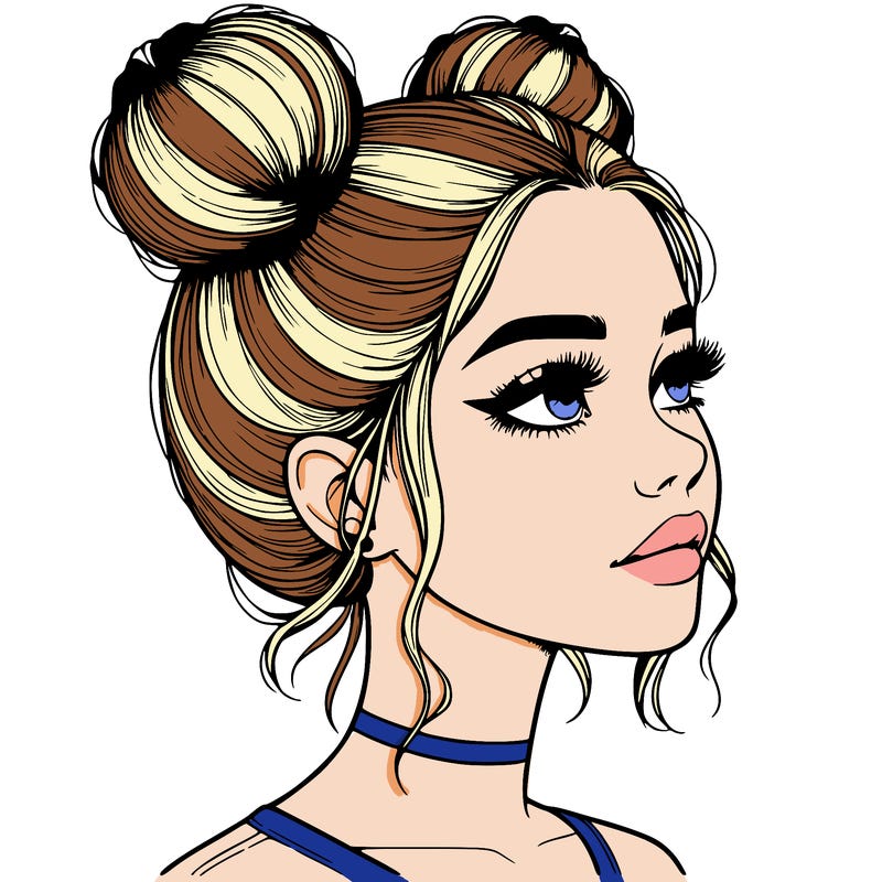realistic girl with buns on the top of her head