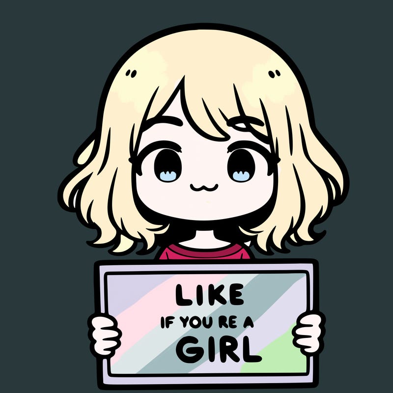 a cute girl holding a sign that says like if you’re a girl