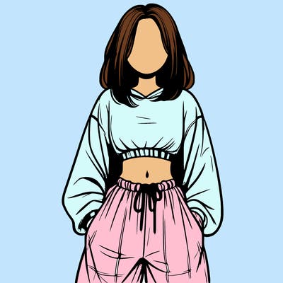 realistic girl faceless with baggy pants and a crop top