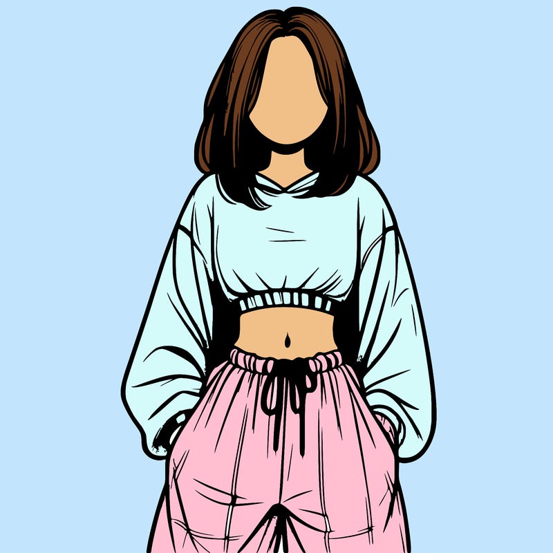 realistic girl faceless with baggy pants and a crop top