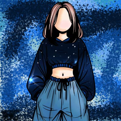 realistic girl faceless with baggy pants and a crop top