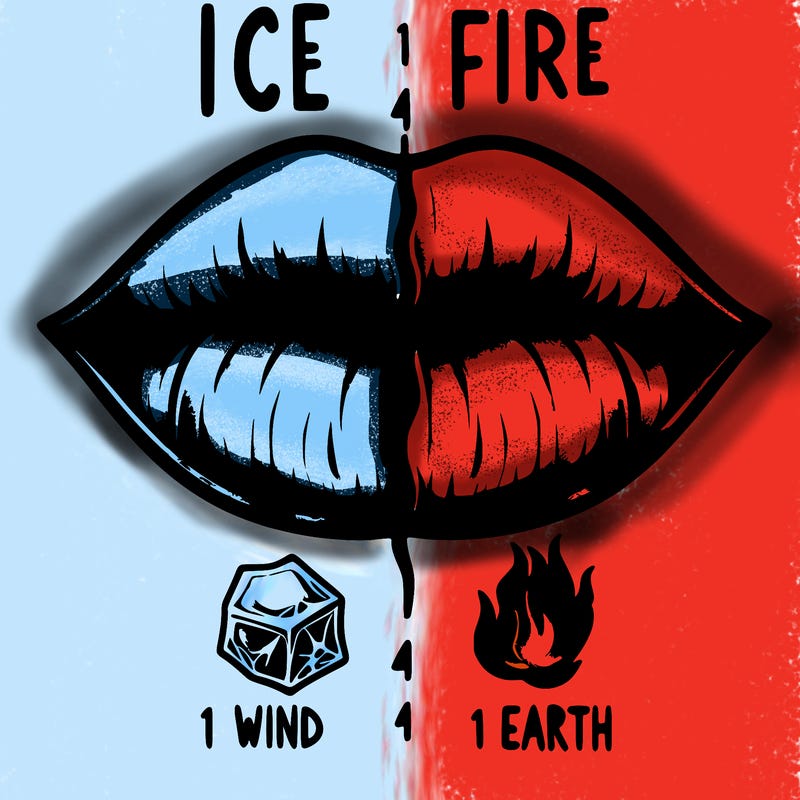 realistic lip split in fourth . 1 fourth ice 1 fire 1wind 1 earth