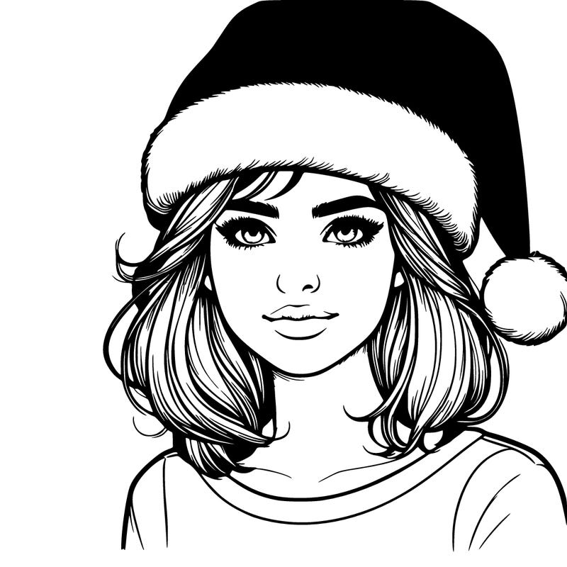 realistic girl with a santa hat
