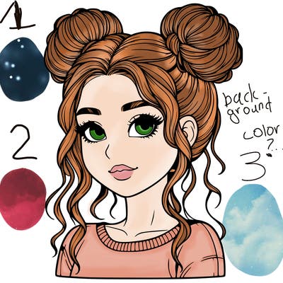 realistic girl with two buns in her hair