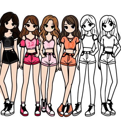 a group of girls wearing crop tops and shorts
