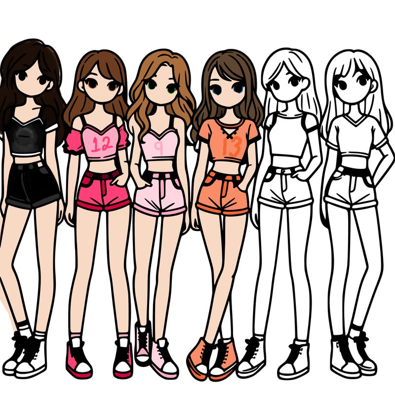 a group of girls wearing crop tops and shorts