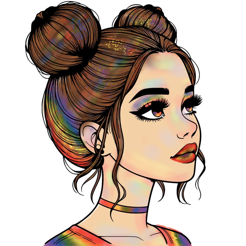 realistic girl with buns on the top of her head