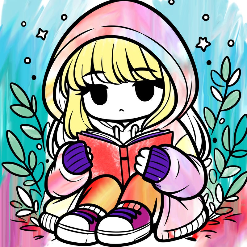 girl in oversized hoodie reading a book