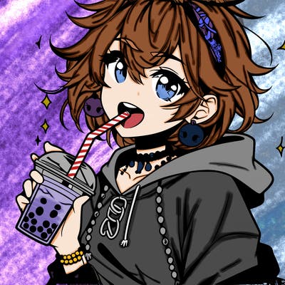 hot baddie anime girl drinking boba and biting the straw